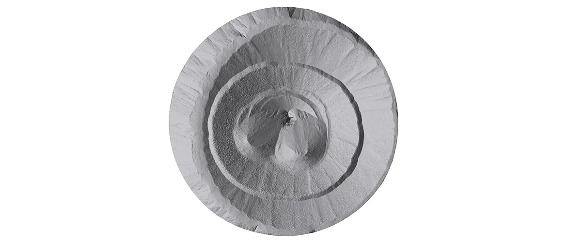 Top down view of a 3D model showing the top of the solids in a clinker silo